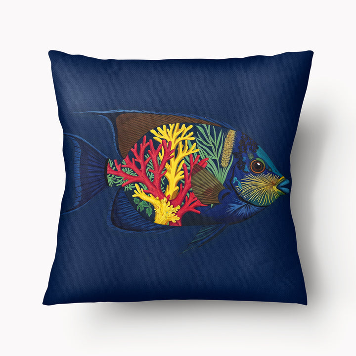 Housse de Coussin CARAÏBE - Motif Poisson Tropical sur fond bleu marine Mzelle Design