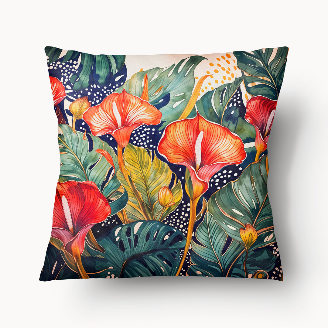 Housse de Coussin CARAÏBE - Jardin Tropical Arums Rouges - 45cm