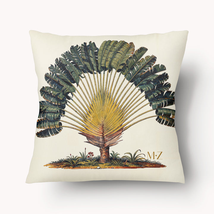 Housse de Coussin Décoration exotique MZelle Design, Imprimé arbre tropical sur fond écru