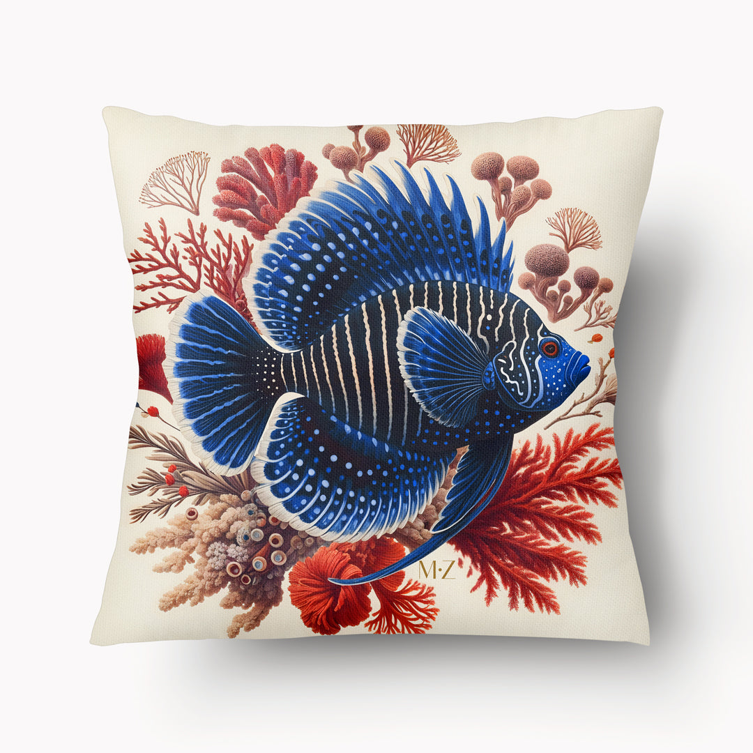 Housse de Coussin CARAÏBE - Poisson Tropical Récif Coralien - 45cm