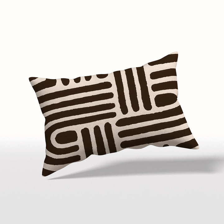 Mzelle design - Housse d'ambiance aspect lin rectangulaire 50x30cm - Un motif graphique minimaliste pétroglyphe amérindien sur fond écru.