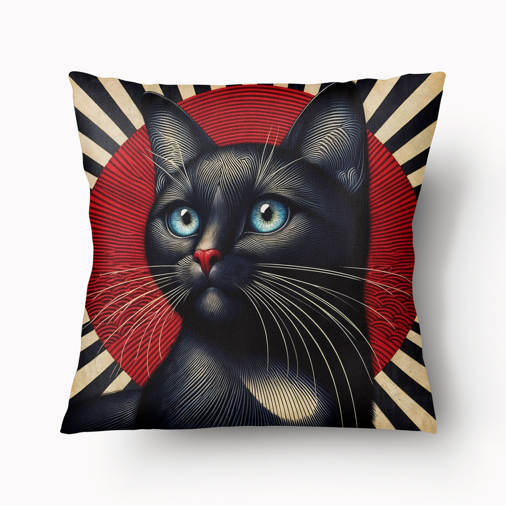 Housse de Coussin CHAT - Duo Ukiyo-e Rouge et Noir - 45cm