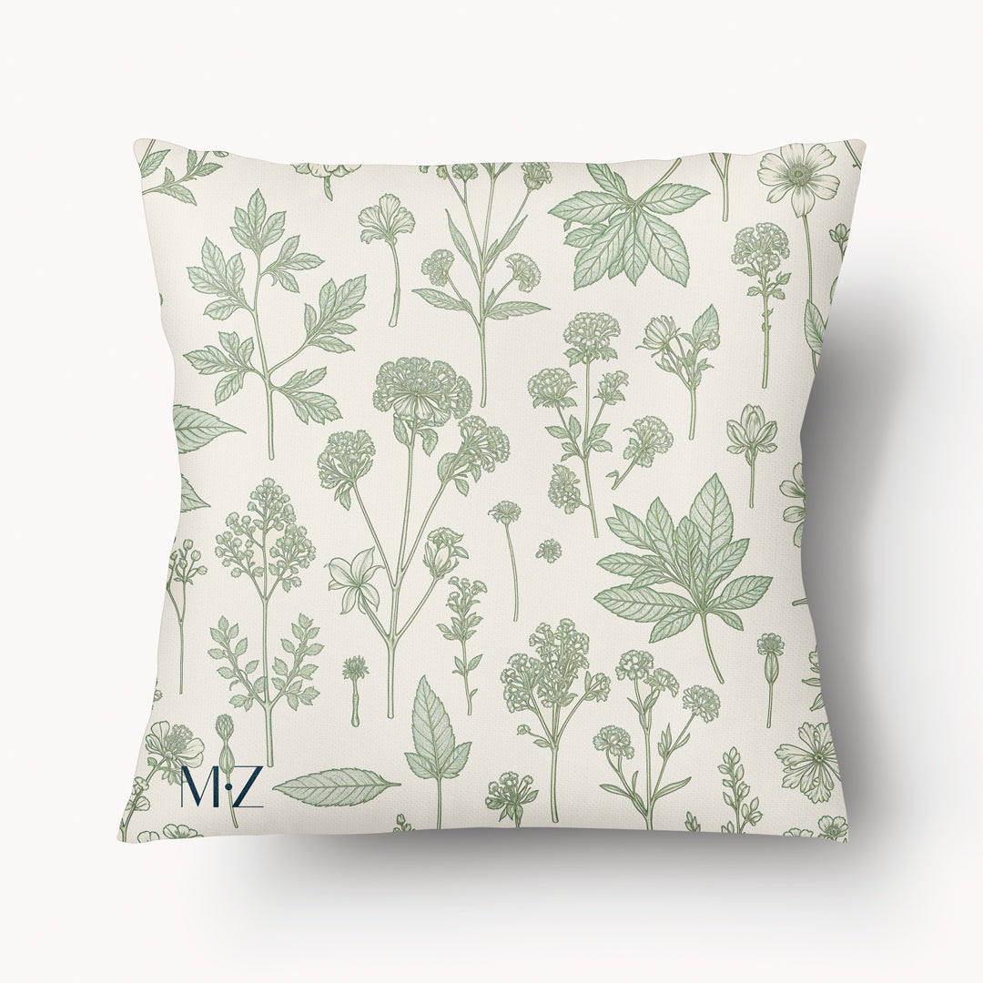 Housse de Coussin EX VOTO - Duo Colombes et Herbier Vert - 45cm