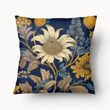 Housse de Coussin FLORAL - Duo Jardin Médiéval Fribourg Bleu et Ocre - 45cm