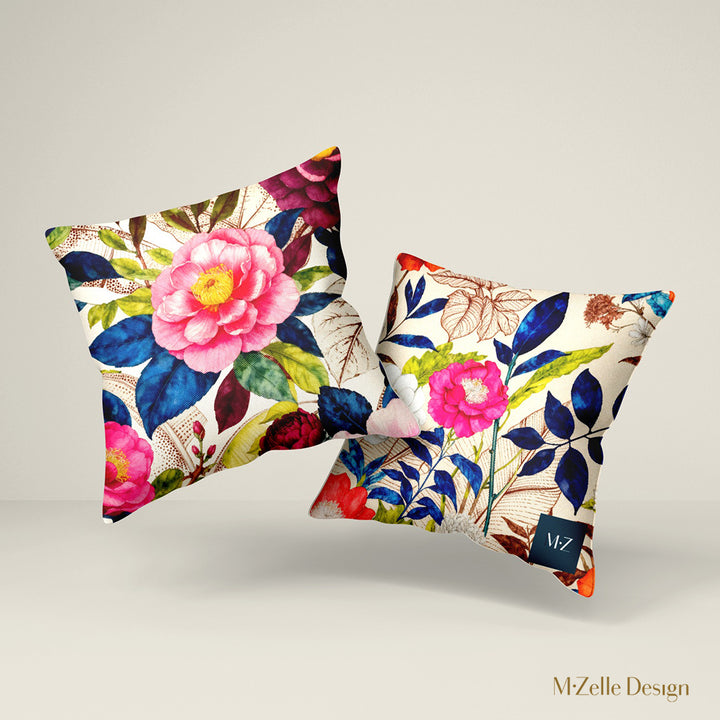 Coussins mzelle design, style aquarelle, fleurs acidulées décoration regencycore.