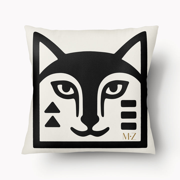 
Housse de coussin graphique Mzelle Design - tête de renard bicolore noir et écru, brut et élégant, entre art tribal et design contemporain
