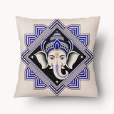 INDIA Cushion Cover - Duo Ganesh Lotus Graphic Indigo - 45 and 55cm