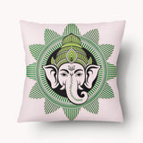 Housse de Coussin INDE - Duo Ganesh Lotus Graphique Vert et Bleu - 45 et 55cm