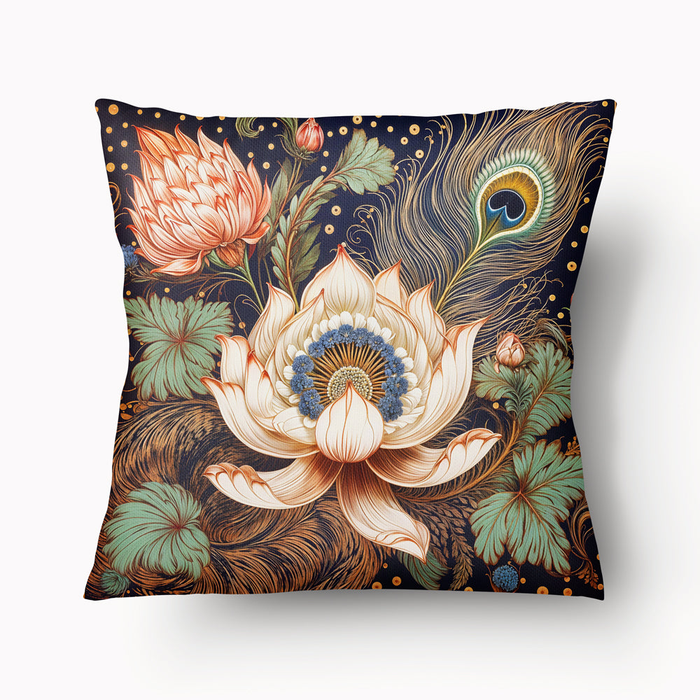 Housse de Coussin INDE - Duo Lotus et Plume