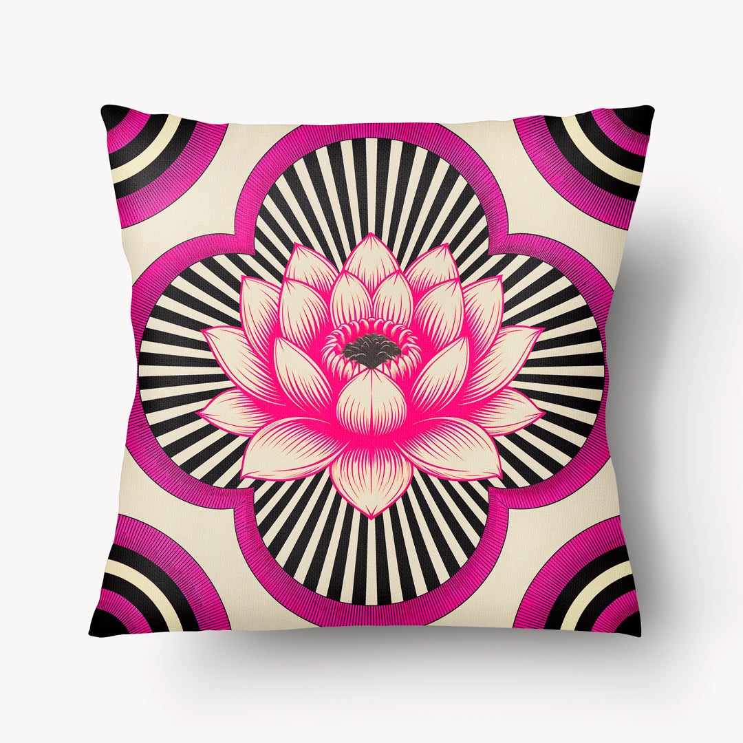 INDIA Cushion Cover - Solo Lotus Graphic Fuchsia - 45cm