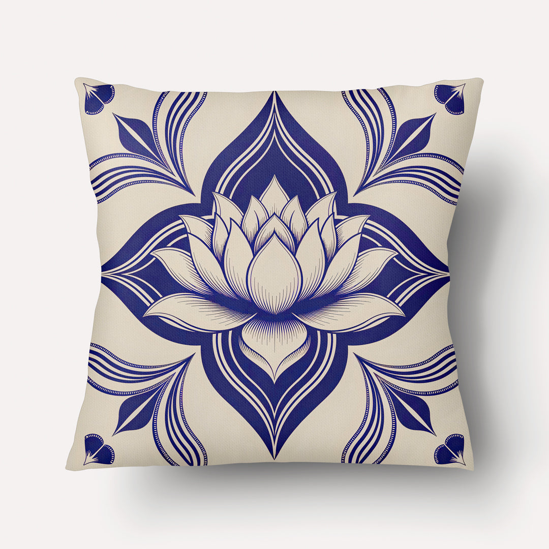 Housse de Coussin INDE - Solo Lotus Royal Bleu Indigo - 45cm