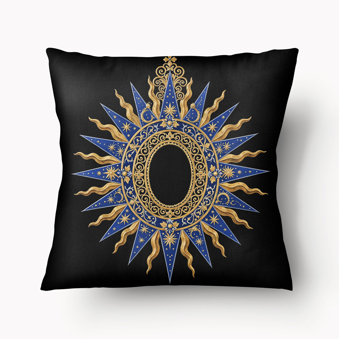 Housse de Coussin Mzelle Design, motif  Médaillon doré et bleu sur fond noir