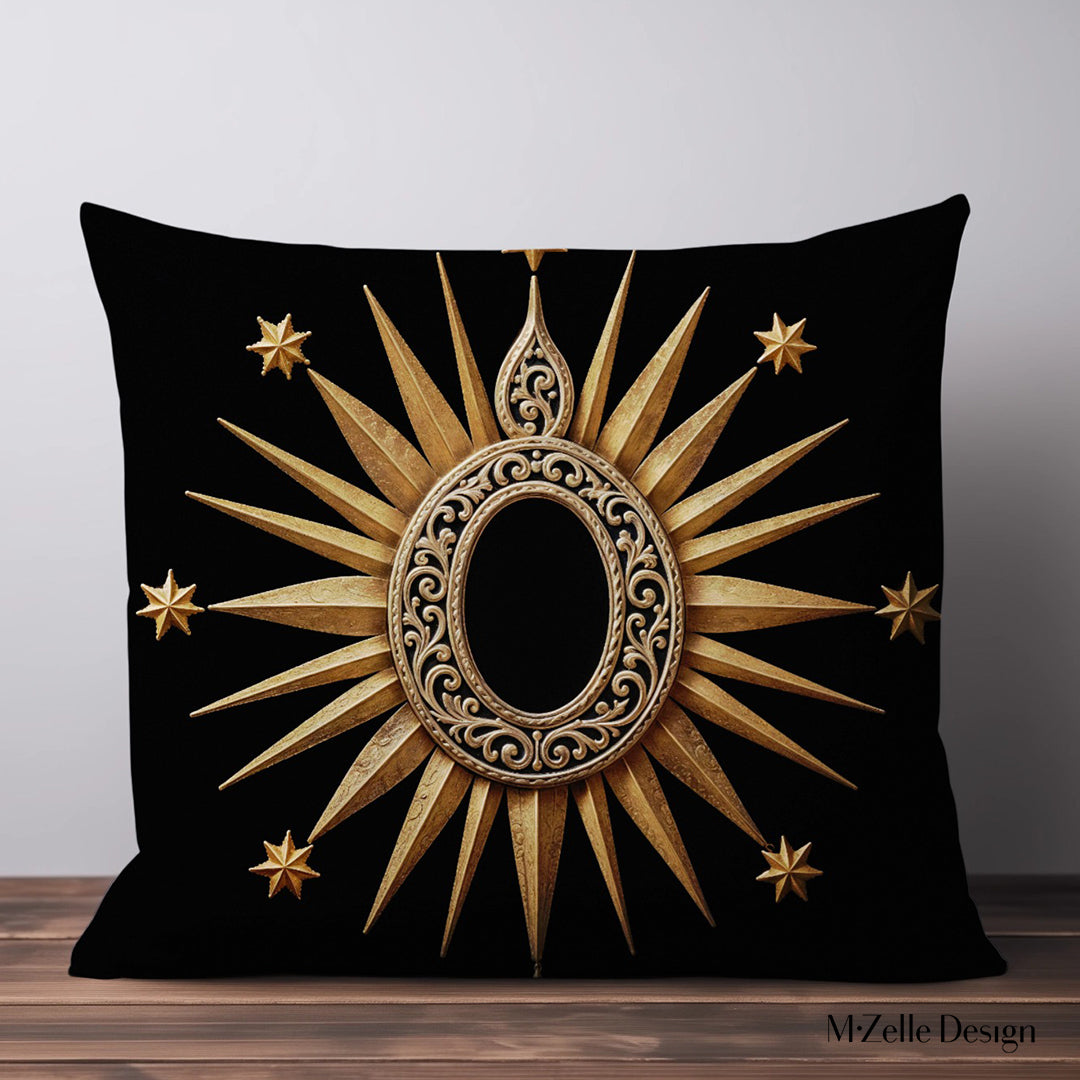 Housse de Coussin MADONE Mzelle Design, motif médaillon doré sur fond noir