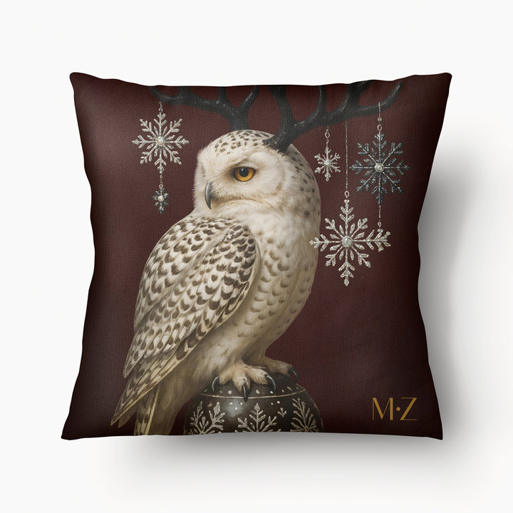 Housse de Coussin thème NOËL, mzelle design, motif fantaisie Grand Harfang des neiges portant des cornes de cerf
