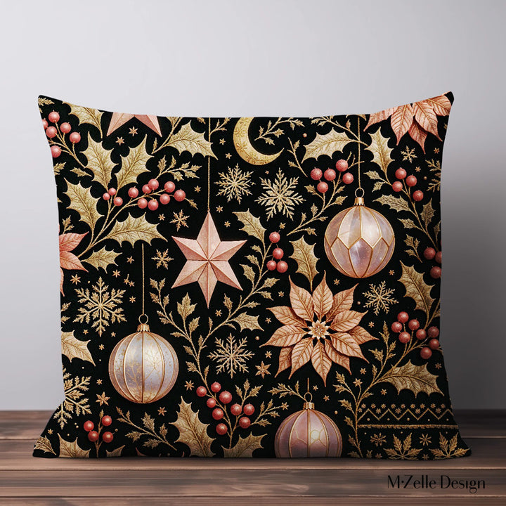 housse de Coussin décoration de Noël rose et vert, marque Mzelle Design,  baroque, originale, esprit chic et féerique 