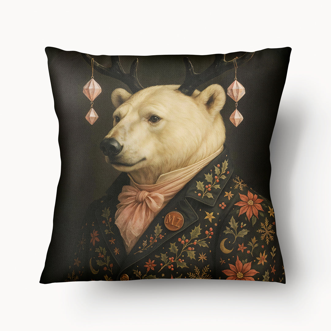Coussin décoratif de Noël Mzelle Design, Ours polaire chic en costume baroque, originale, esprit chic et féerique 