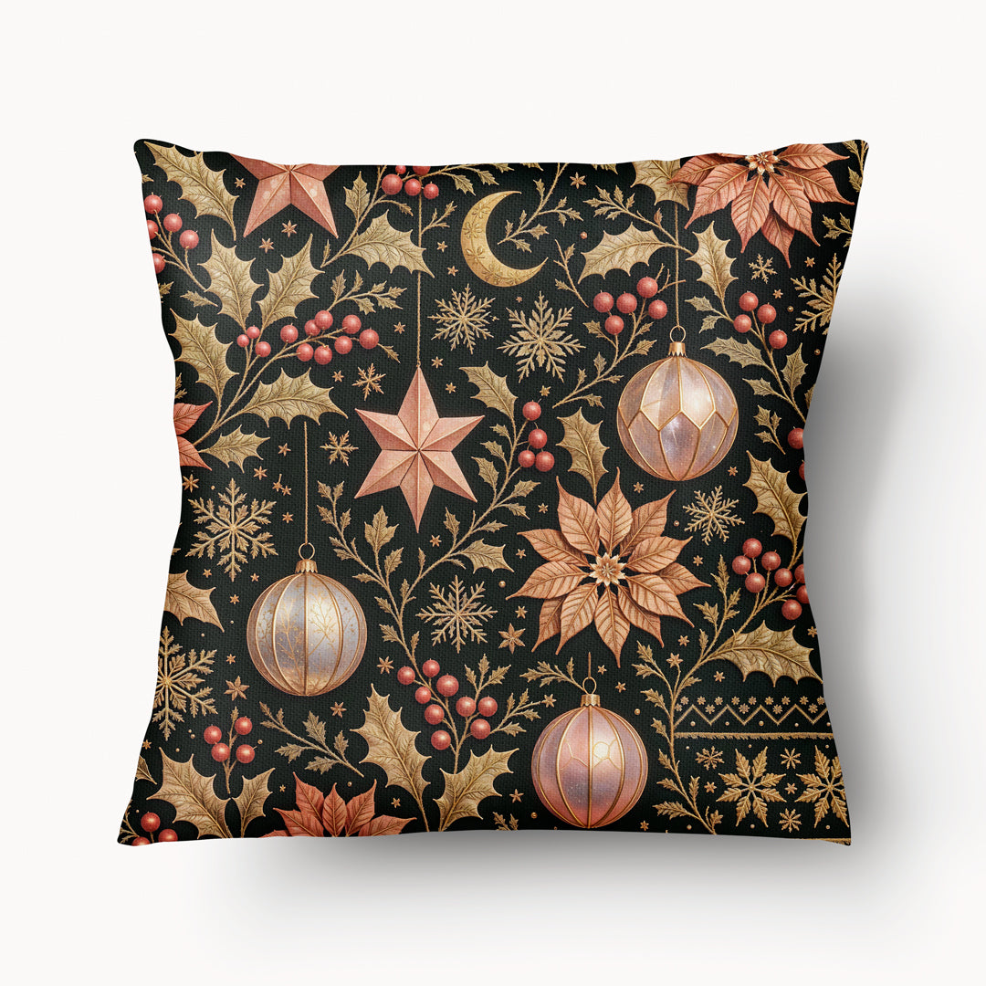 Coussin décoratif de Noël Mzelle Design, boules de noel roses baroque, esprit chic et féerique 