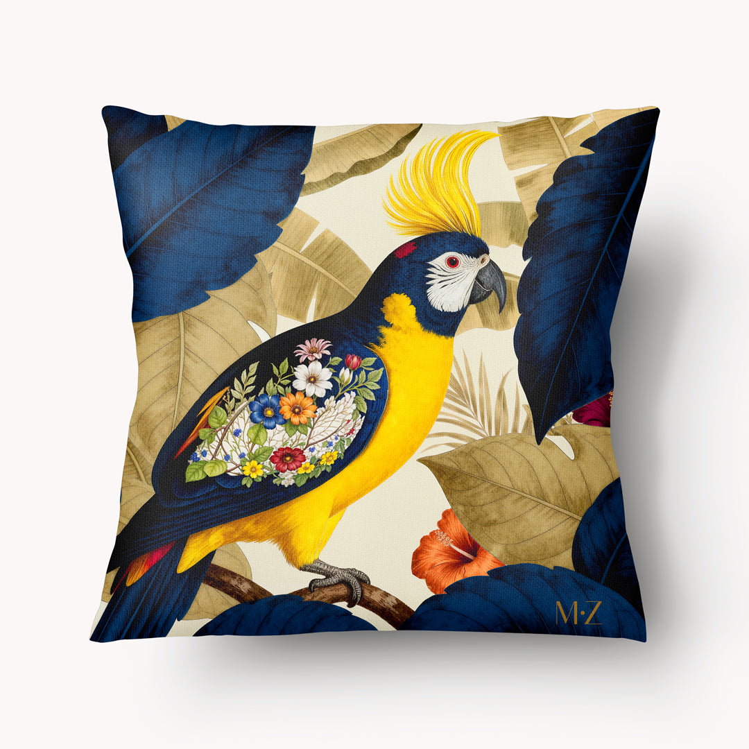 Housse de Coussin OISEAUX - Perroquet Petit Panache - 45cm