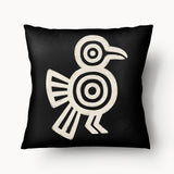Housse de Coussin TOTEM - Oiseau Toh Noir Écru - 45cm