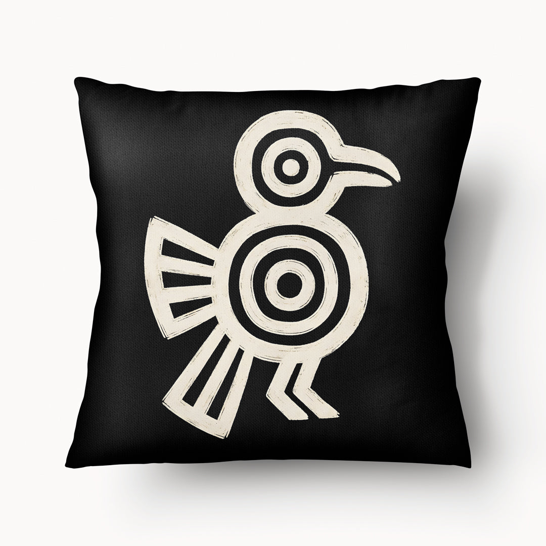 Housse Décoration noir et écru, Motif Précolombien Oiseau Symbole Maya MZelle Design