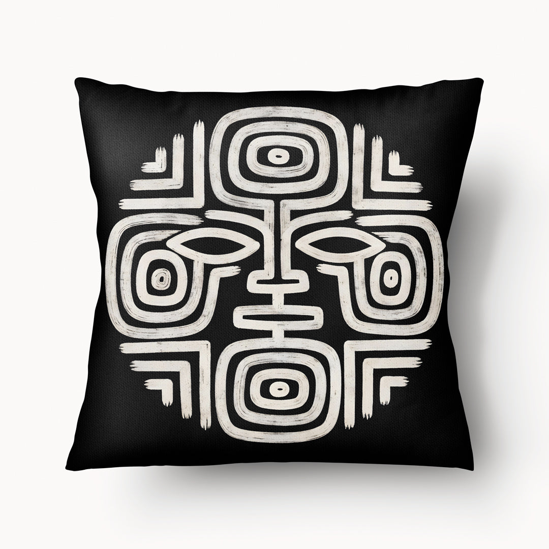 Housse Décoration noir et écru, Motif Précolombien Masque Symbole Maya MZelle Design