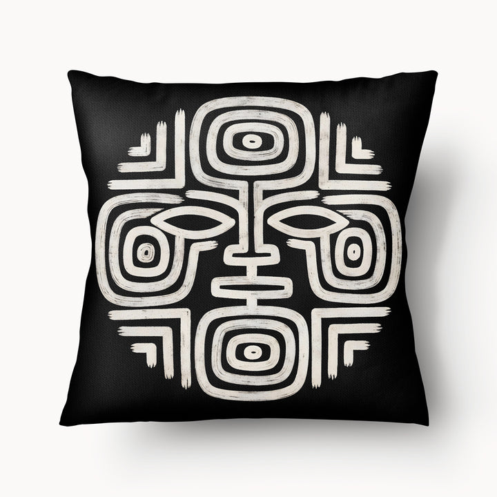 Housse Décoration noir et écru, Motif Précolombien Masque Symbole Maya MZelle Design