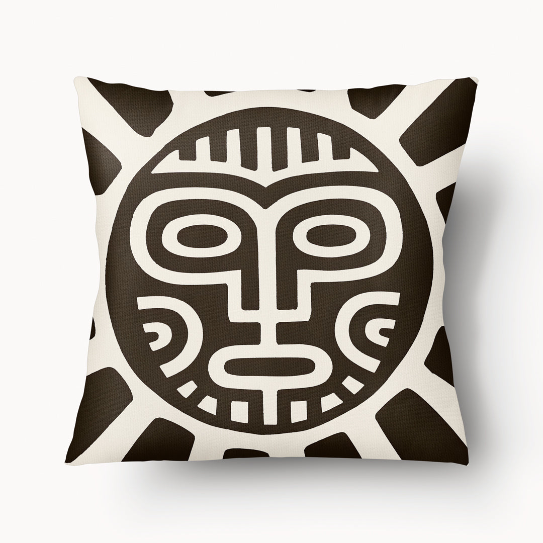 Housse décorative aspect lin Mzelle Design,  Beau Design graphique d'inspiration Tainos et Arawaks sur fond clair