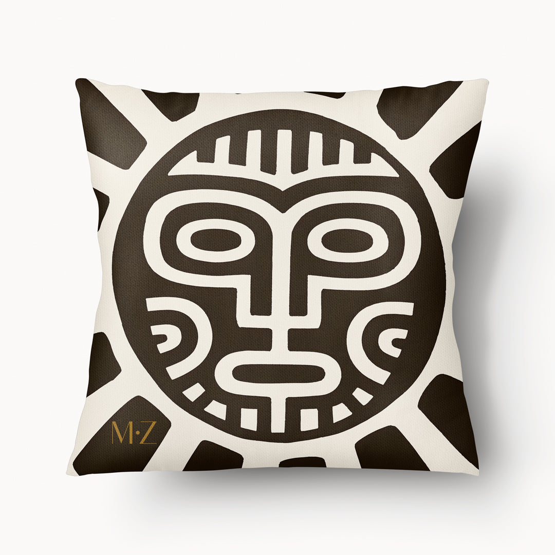 Housse décorative aspect lin Mzelle Design,  Beau Design graphique d'inspiration Tainos et Arawaks sur fond clair