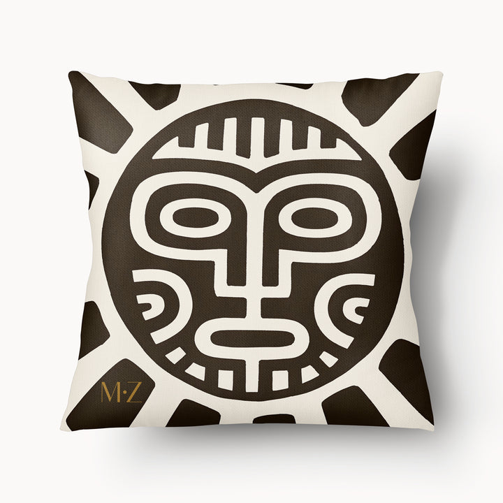 Housse décorative aspect lin Mzelle Design,  Beau Design graphique d'inspiration Tainos et Arawaks sur fond clair