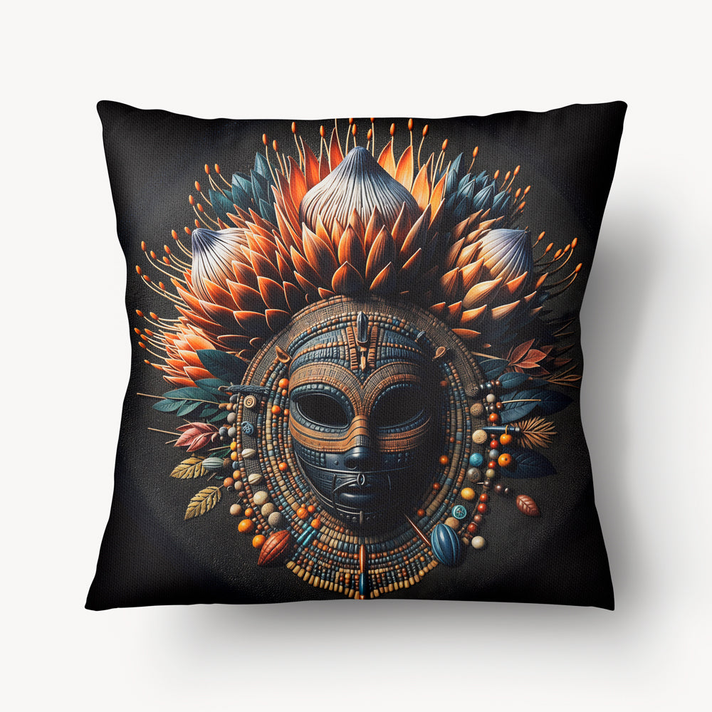 Housse de Coussin AFRIQUE - Duo Masque Protea - Bleu