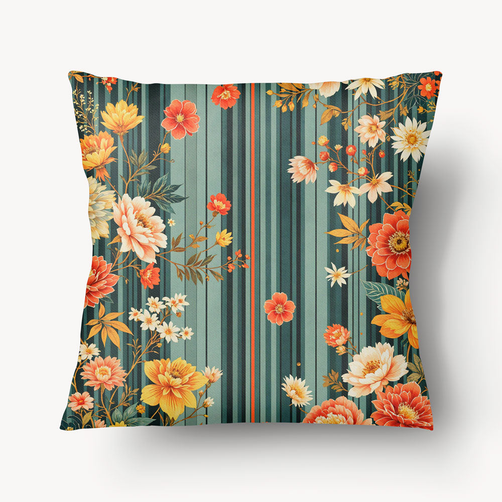 Housse de Coussin ASIE - Duo Fleurs et Rayures