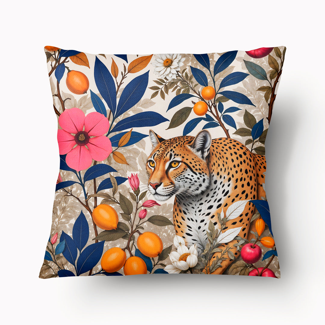 Housse de Coussin BESTIAIRE - Duo Jaguar Floral - 45cm