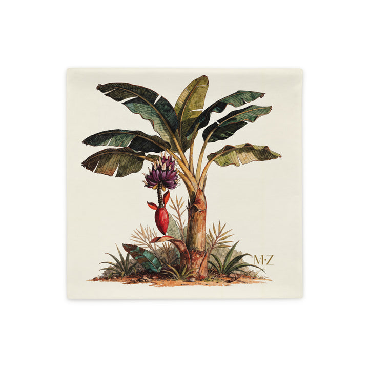 Housse de Coussin satinée MZelle Design, impression avec Motif un tropical de  bananier sur fond écru