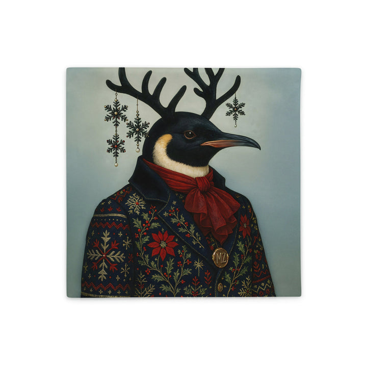 Housse de Coussin décoratif de Noël Mzelle Design, Pingouin en habit d’apparat jacquard, imprimé Noël raffiné, charme nordique et esprit festif 