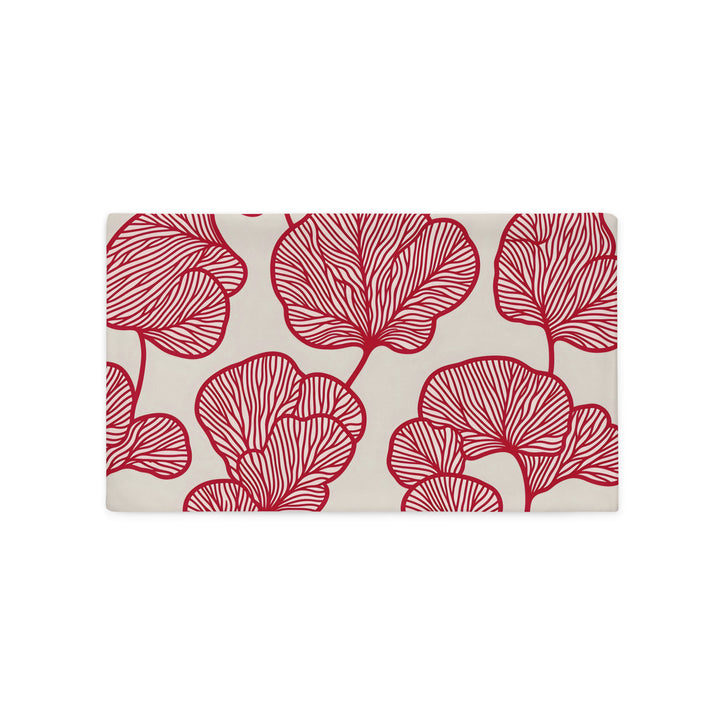 Housse de Coussin rectangulaire motif Feuille de Ginkgo stylisée. rouge sur fond écru, Mzelle Design.