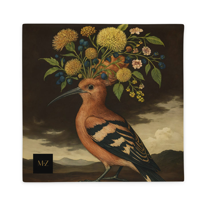  Taie de housse Coussin décoration d'AMERIQUE LATINE marque Mzelle design, oiseau huppe superbe plumage avec des fleurs