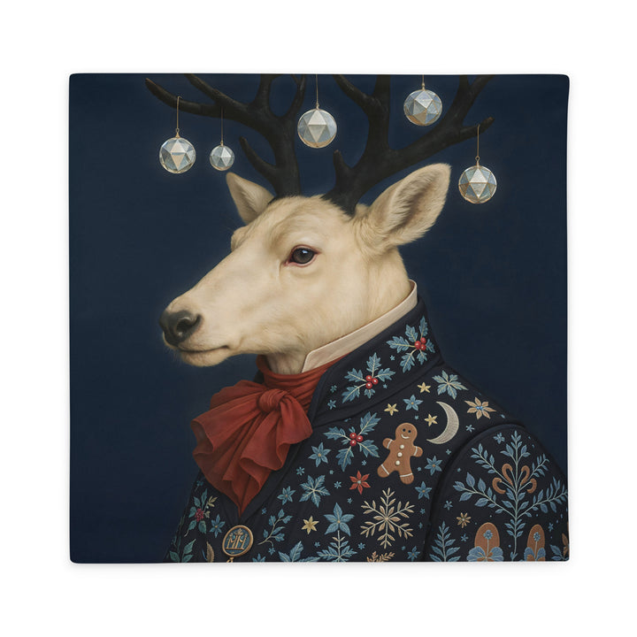 Coussin décoratif de Noël Mzelle Design, renne majestueux aux bois ornés de boules origami iridescentes, touche poétique et féerique 