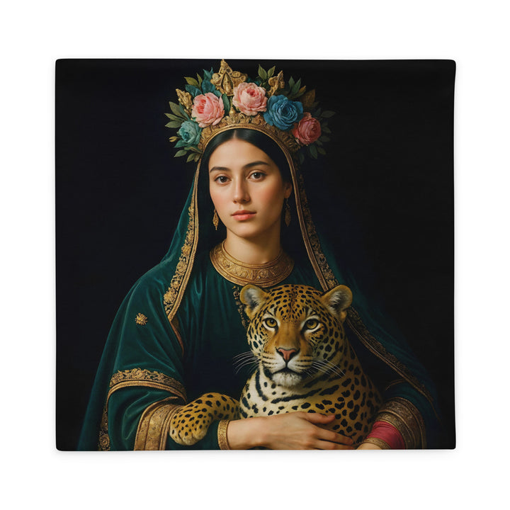 Housse de Coussin MADONE MZelle Design, motif Vierge Marie qui tient un Jaguar sur fond noir