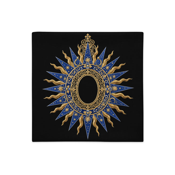 Housse de Coussin Mzelle Design, motif Médaillon doré et bleu sur fond noir