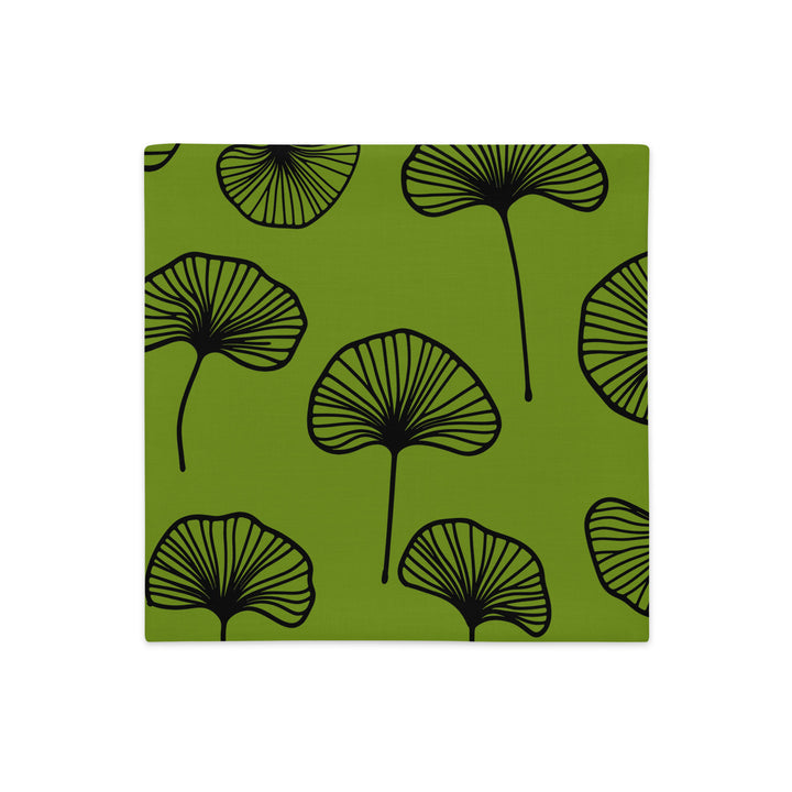 Coussin Mzelle Design, vert noir thème de Décoration Japon avec des Feuilles de Ginkgo stylisées.