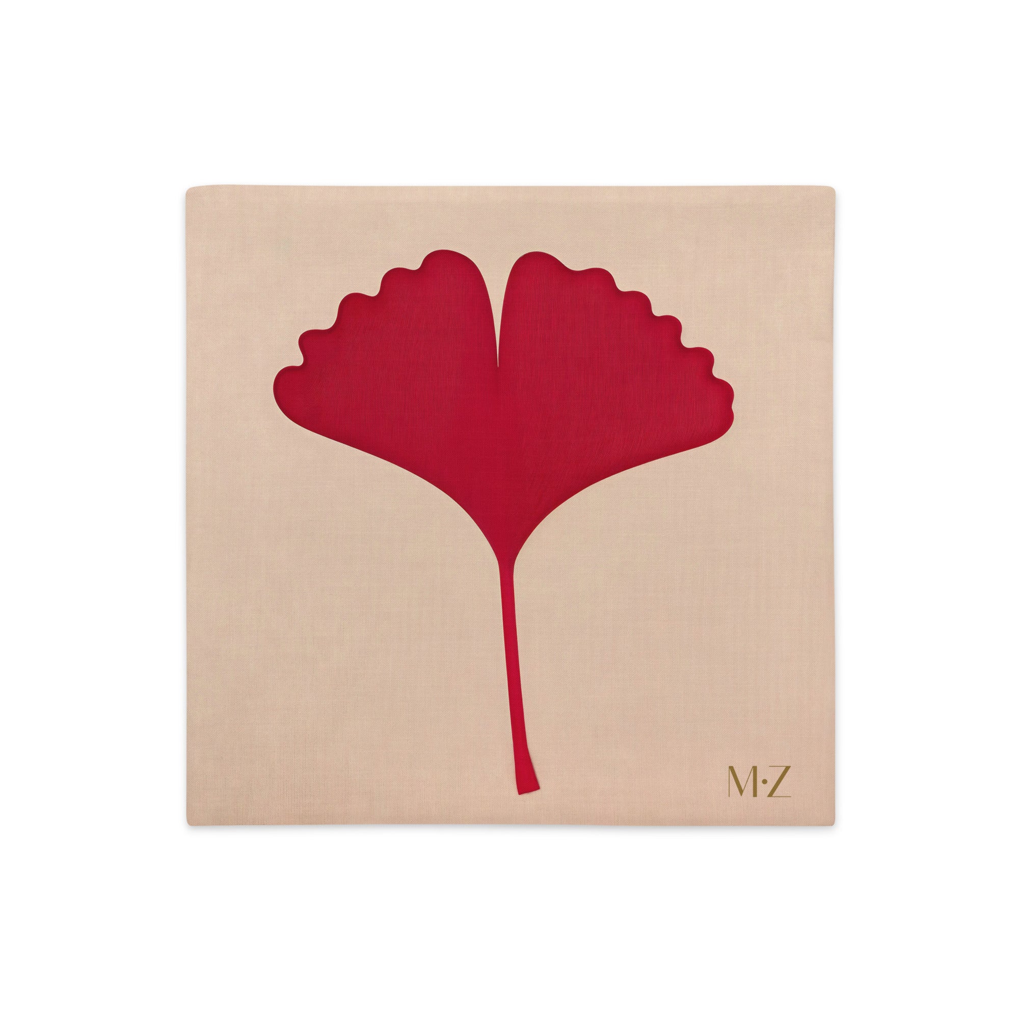 Housse décorative MZelle design, aspect lin inspirée par l'univers japonais imprimé feuille de ginkgo écru, rouge et noir.