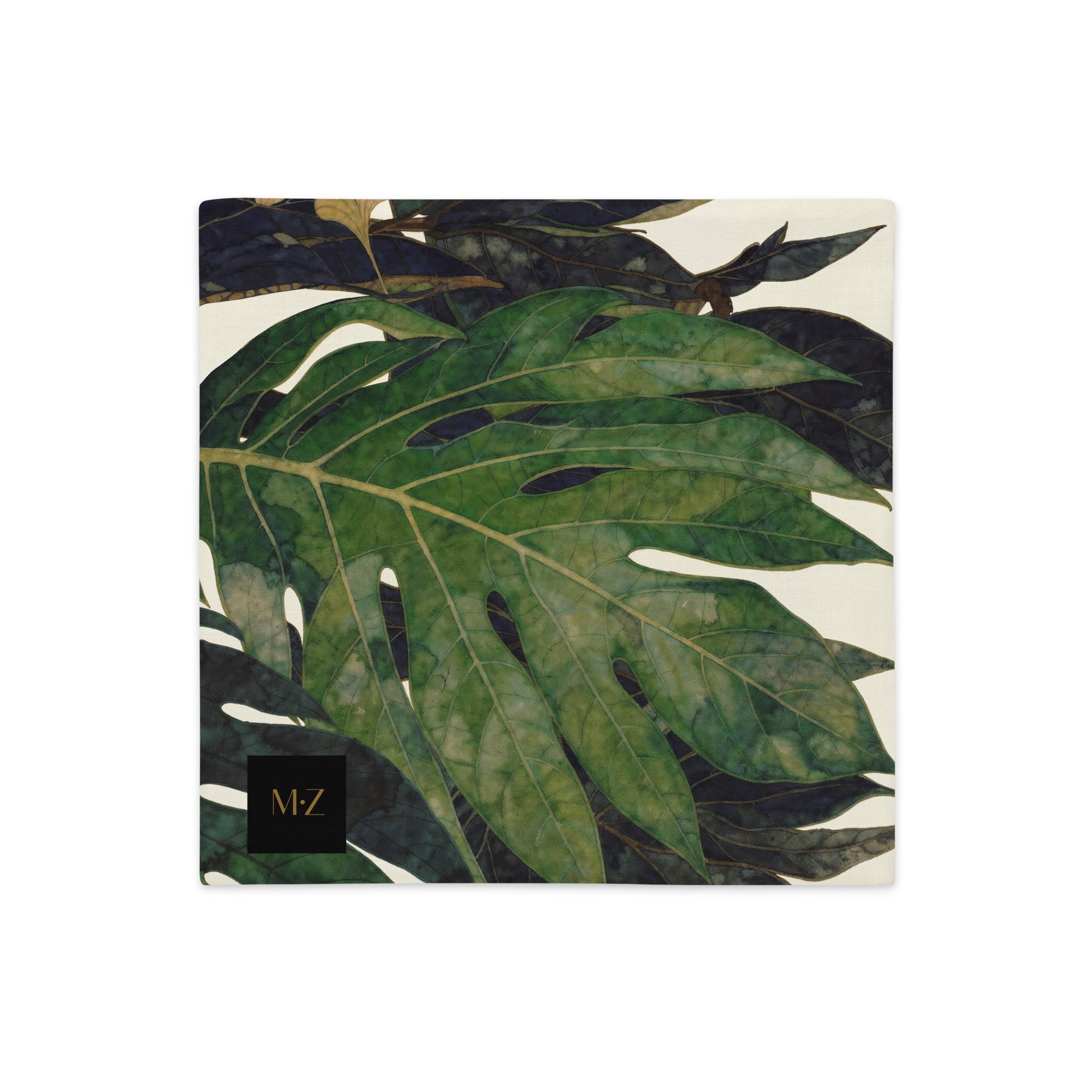 Housse de Coussin thème CARAÏBE Mzelle Design motif Fruit à Pain sur fond écru