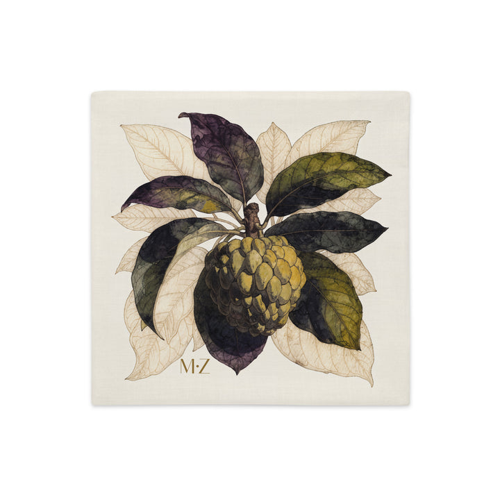 Housse décorative aspect lin mzelle design, Coussin fruit exotique au design naturaliste inspiré des Antilles. Imprimés modernes, décoration tropicale élégante.