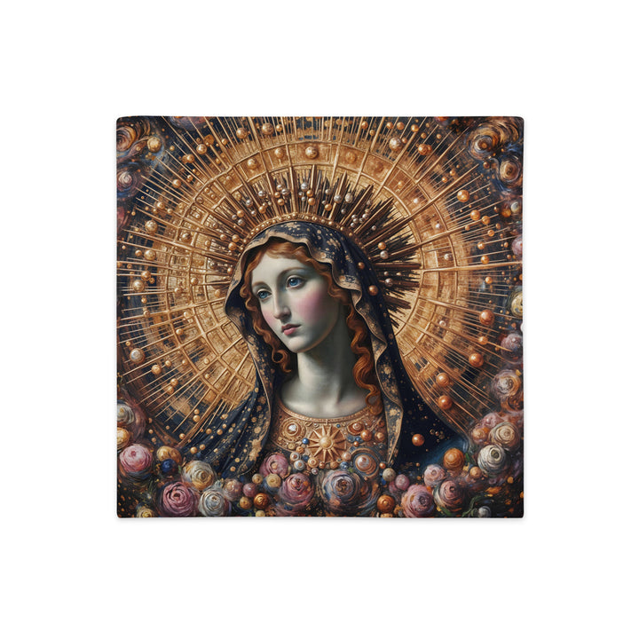 Housse de Coussin Mzelle Design, motif artistique inspiré du fauvisme, Vierge Marie entourée de fleurs