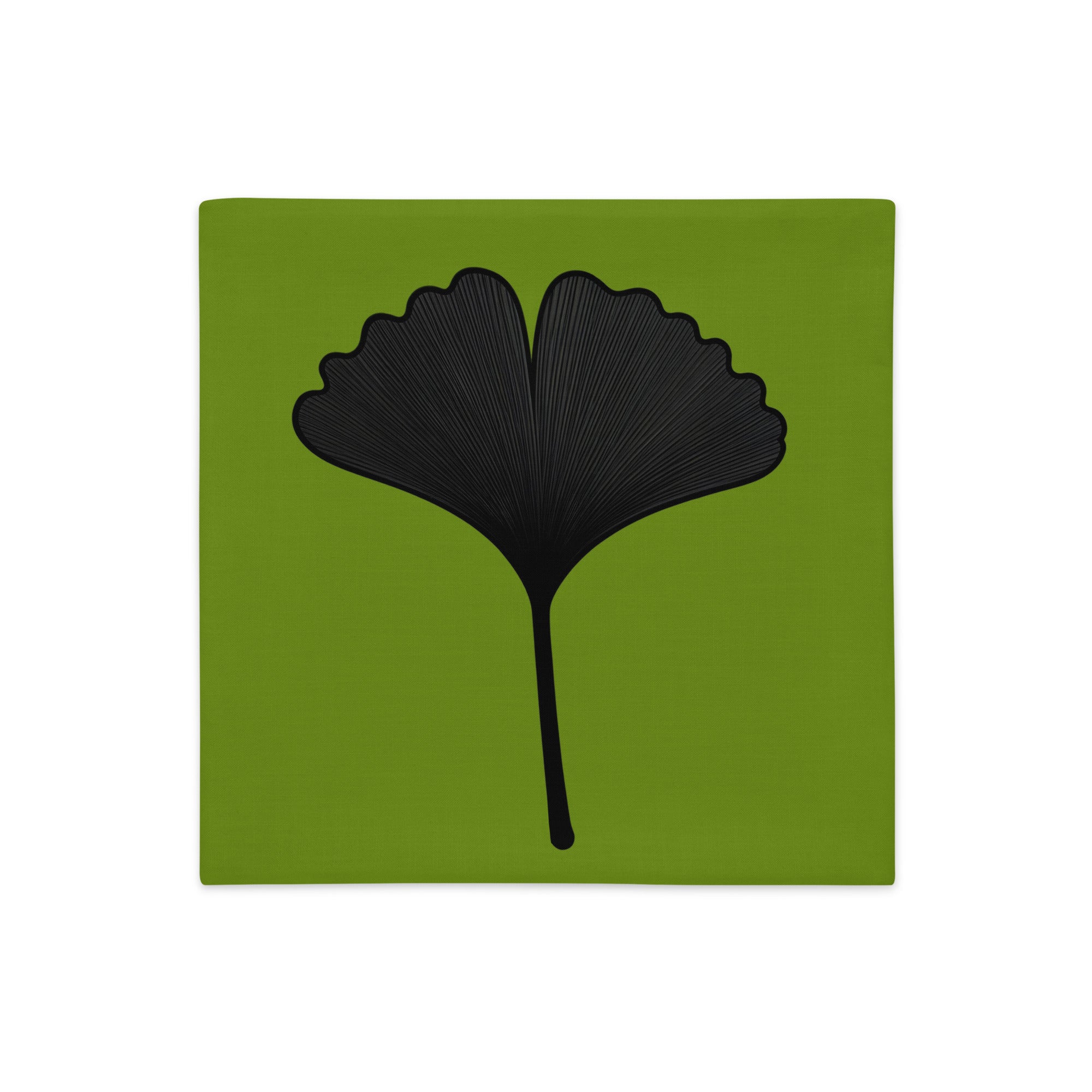 Housse de Coussin carrée Mzelle Design, vert noir thème de Décoration Japon avec une feuille de Ginkgo stylisée.