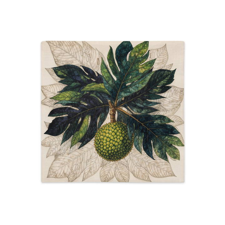 Housse de Coussin thème CARAÏBE Mzelle Design motif Fruit à Pain sur fond écru