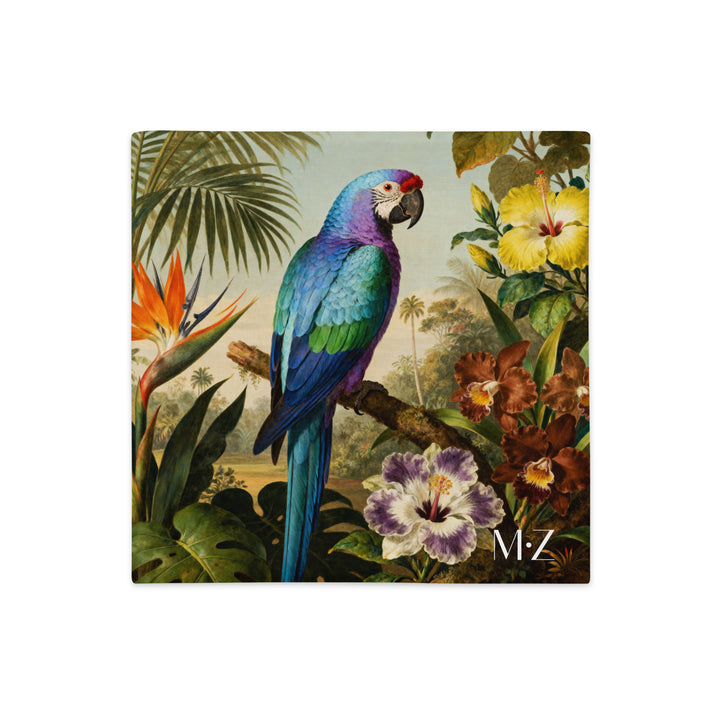 Housse de Coussin exotique mzelle design, motif coloré de perroquet et de jardin tropical charmant, décoration chic.
