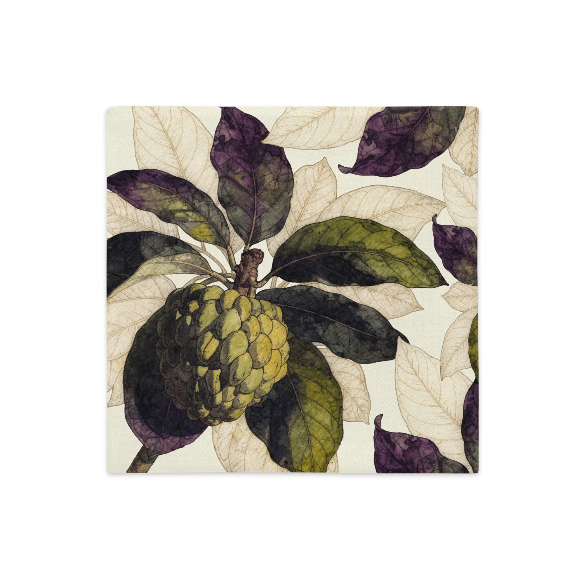 Housse décorative aspect lin mzelle design, Coussin fruit exotique au design naturaliste inspiré des Antilles. Imprimés modernes, décoration tropicale élégante.