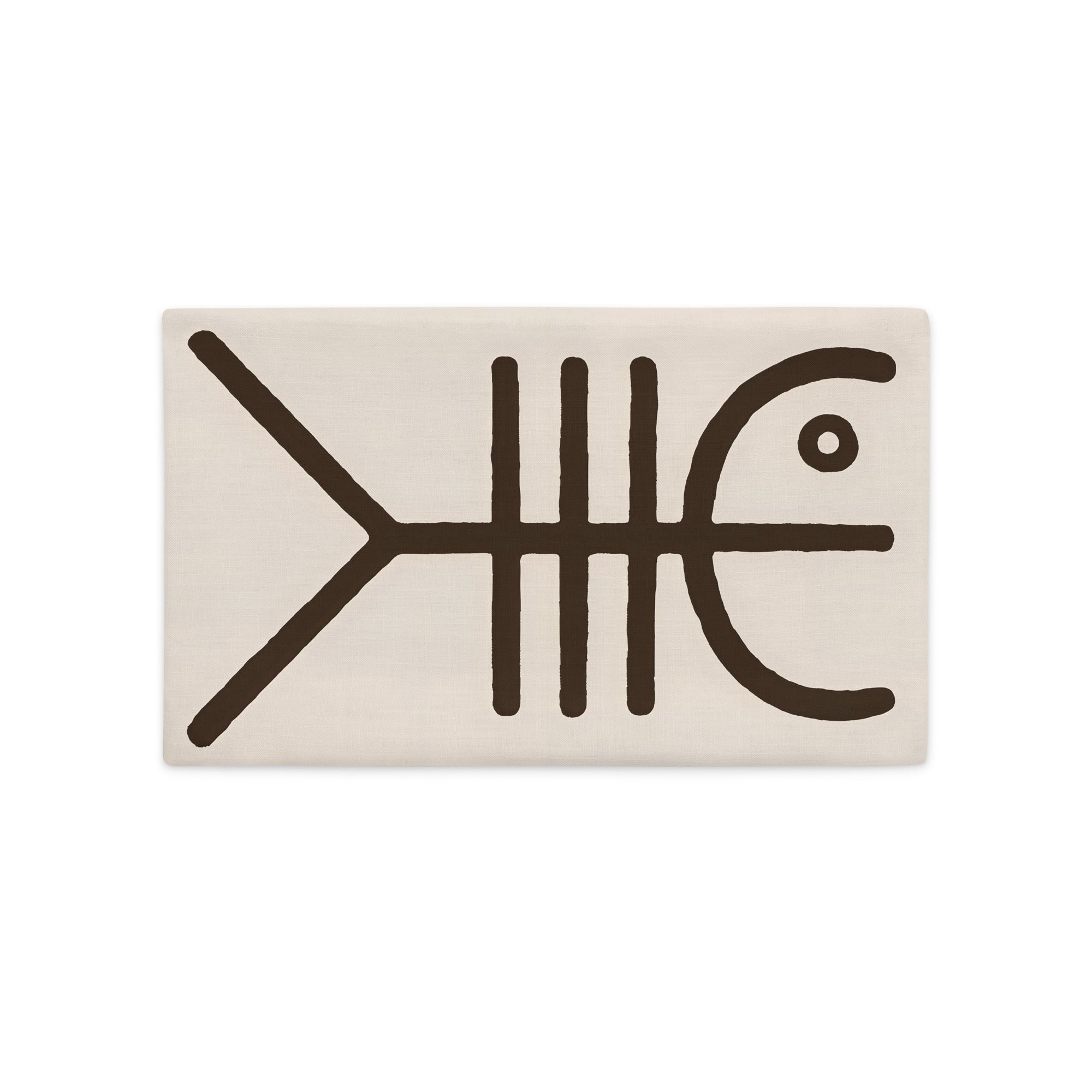Mzelle design - Housse d'ambiance aspect lin rectangulaire 50x30cm - Un motif graphique minimaliste pétroglyphe amérindien sur fond écru.