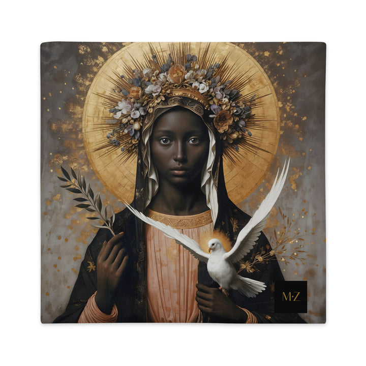 Housse de Coussin artistique mzelle design, visage de MADONE Vierge Noire tenant une Colombe